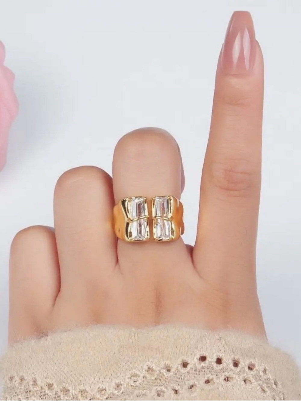 24K Gold Filled Double Baguette Cz
Signet Wrap Ring - Picture 4 of 4